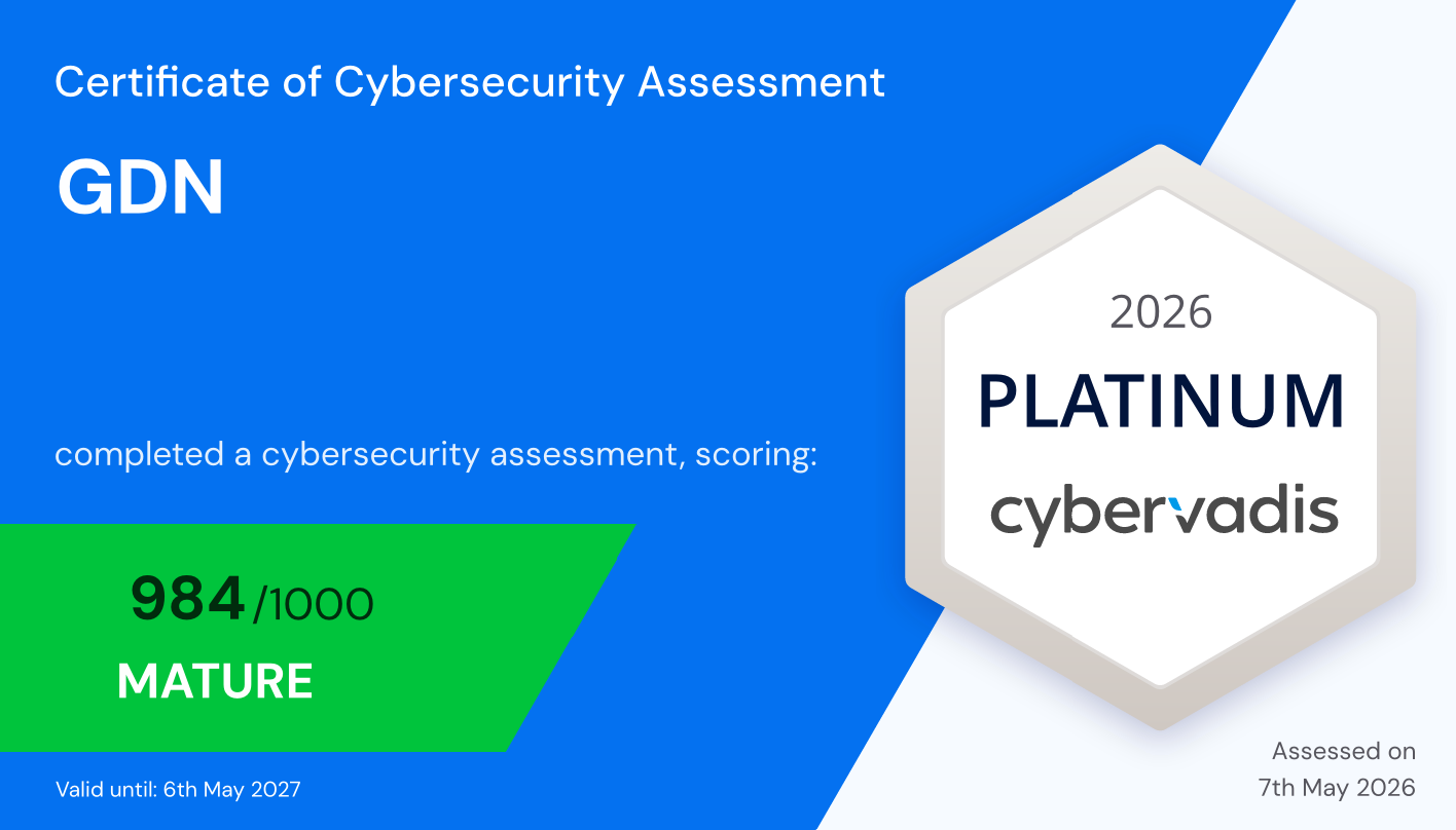 Médaille Platine CyberVadis obtenue par GDN avec un score de 984 sur 1000
